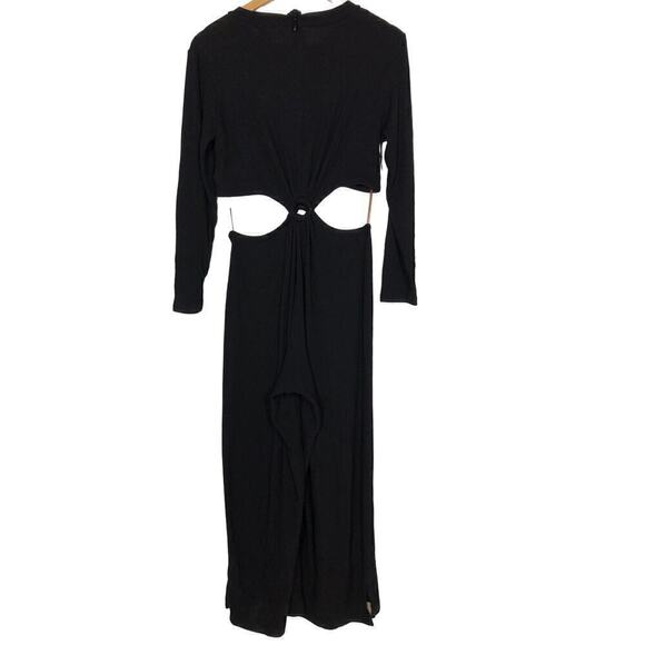 LNA Banx Jumpsuit Long Sleeve Side Cutout Straight Leg Rib Knit Black Large - Picture 7 of 12